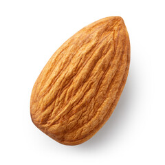 Almond isolated. Almond on white background. Top view. With clipping path. Full depth of field.