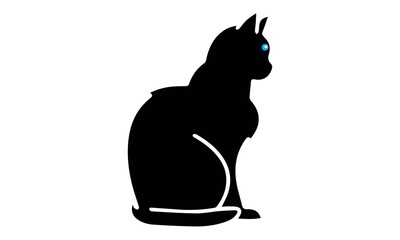 Vector silhouette of the cat sitting, black color, isolated on white background