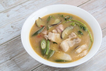 Filipino food called Pork Sinigang or pork and vegetables in tamarind broth