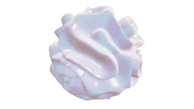 Seamless looping 3D animation of the abstract morphing iridescent white organic form against white background rendered in UHD with alpha matte