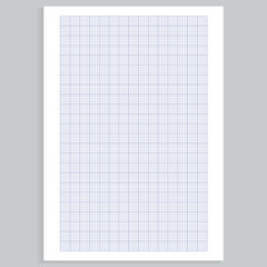 Grid paper. Realistic blank lined paper sheet in A4 format. Squared background with color graph. Geometric pattern for school, wallpaper, textures, notebook. Lined blank on transparent background