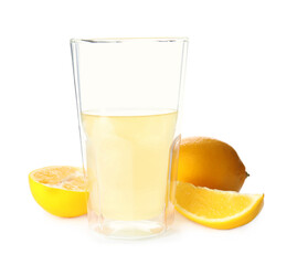 Fototapeta na wymiar Freshly squeezed lemon juice on white background
