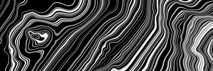 3D rendering. Abstract black and white mountain contour lines. Top view topographic terrain.