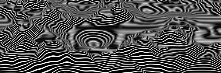 3D rendering. Black and white topographic mountain. Stripped terrain.
