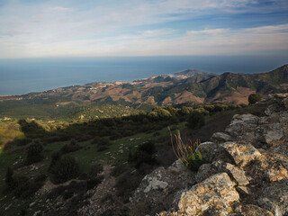 Beautiful view on the coastline from the Massane tower in South of France