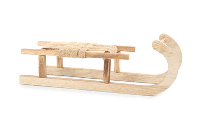 Empty wooden sleigh on white background. Christmas holiday decor