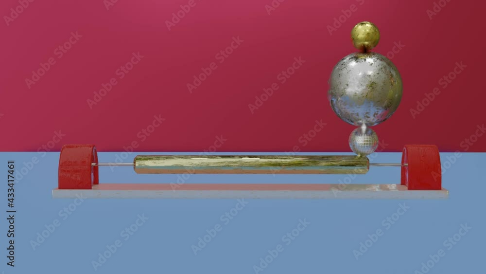 Poster abstract three-dimensional composition. three spheres are rolling on a rotating cylinder. looped mov