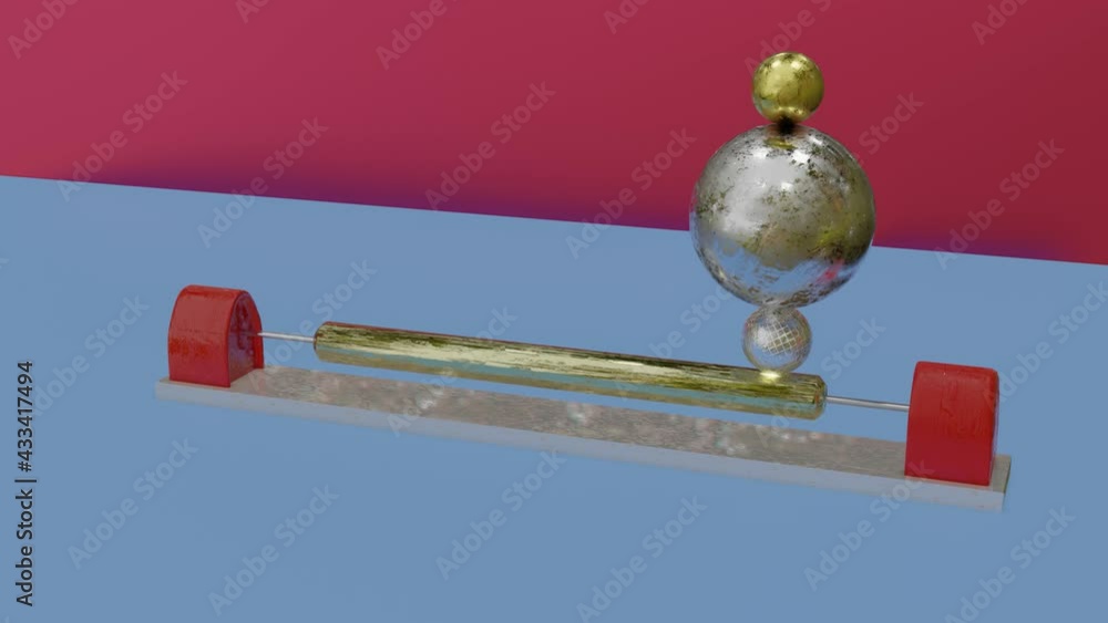 Poster abstract three-dimensional composition. three spheres are rolling on a rotating cylinder. looped mov