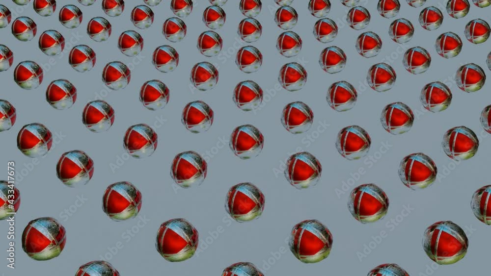 Poster abstract animation of red-gray metal spheres rotating on a gray background. loop abstract background