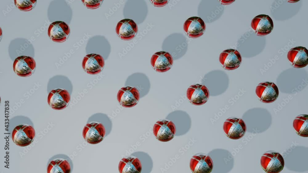 Poster abstract animation of red-gray metal spheres rotating on a gray background. loop abstract background