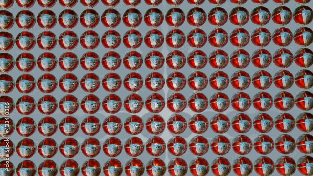 Poster abstract animation of red-gray metal spheres rotating on a gray background. loop abstract background