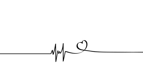 Heart and cardiogram in one line. Design for decor for valentine's day and wedding.