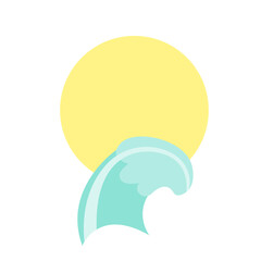 Simple bright icon with sun and sea ocean wave. Minimalist logo for hotel business, cocktail bar, pool, beach yacht surf club, travel agency. Summer clipart, element, sticker, emblem, label, sign.