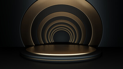 Obraz premium Abstract Empty Black And Golden Round Background - 3D Illustration 