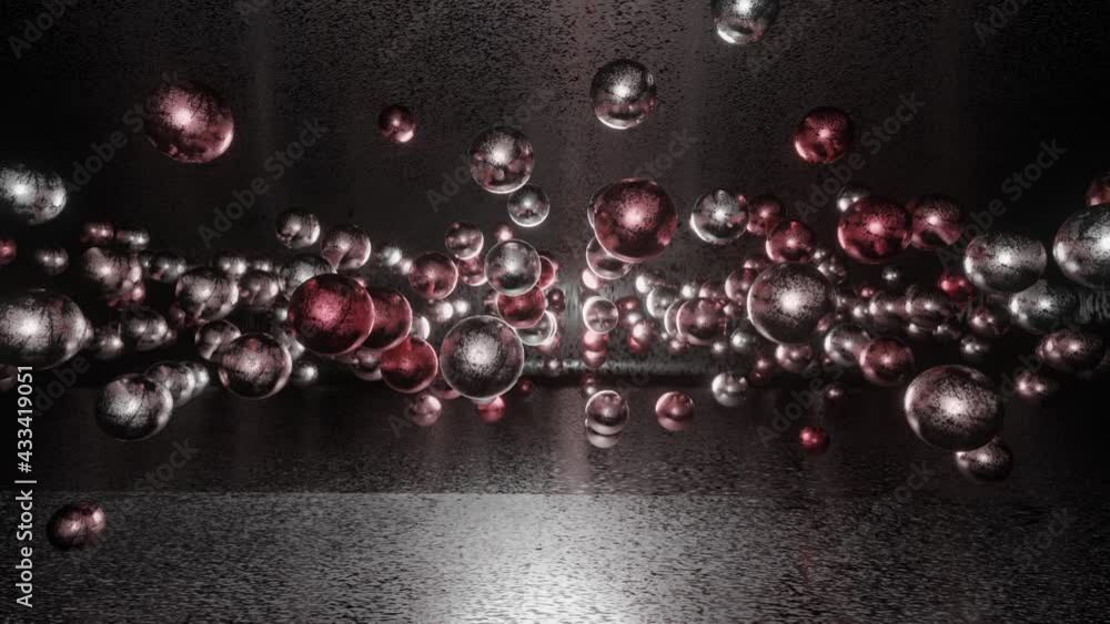 Poster metal spheres fly slowly on a dark background. loop abstract background. 3d render