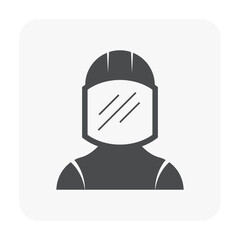 Worker and face shield vector icon. Protective equipment for protection people, workman, human from heat, spark and flame fire in industrial work i.e. welding, hot casting of metal steel in metallurgy