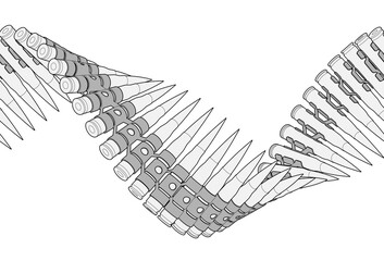 Machine gun belt bent into a helix. Repeatable tattoo design with editable outlines.