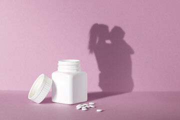 barattolo di pastiglie con ombra, integratore alimentare - amore