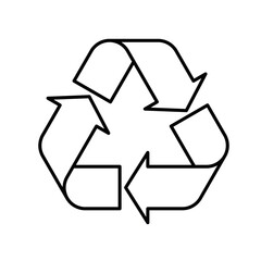 Universal Recycling Symbol. Theme of low or zero waste, clear energy, natural resources conservation, natural ecosystems protection or ecological sustainability of the planet. Black outline vector