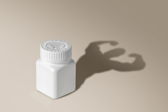 barattolo di pastiglie con ombra, integratore alimentare - vitamine