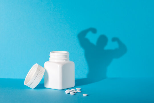 barattolo di pastiglie con ombra, integratore alimentare - vitamine