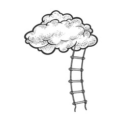 Rope ladder to cloud sketch raster illustration