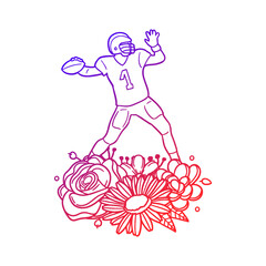 Football Player Rose Flower with Vintage Sport Design. Athlete Floral frame ornament vector style. Decoration Design Wreath illustration.