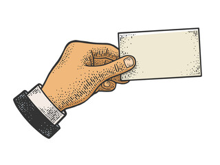 hand with business card sketch raster illustration