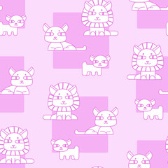 Animal pattern for girls. Lion, lioness and lion cub.  A family of beasts.