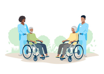 Nurse caring for the elderly. Medicine. Thanks to the nurses. Vector illustration template in flat style.
