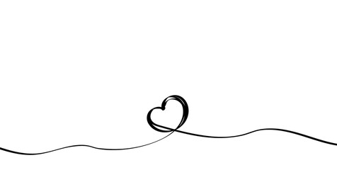 Cute doodle heart in one line. Decor for card, holiday, valentine's day, wedding.