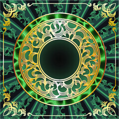 round gold frame with malachite