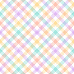 Vichy pattern spring summer in purple, orange, green, yellow, white. Seamless pastel gingham tartan check plaid pattern for gift paper, tablecloth, picnic blanket, other modern textile or paper print. - obrazy, fototapety, plakaty