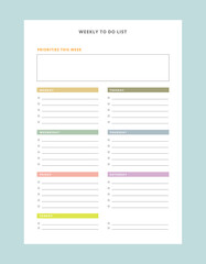 Daily and Weekly Planner. Simple printable to do list. Business organizer page. Paper sheet. Realistic vector illustration.