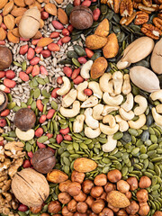 various colorful edible nuts and seeds
