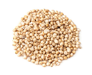 Fototapeta premium pile of raw unhulled Sorghum grains on white