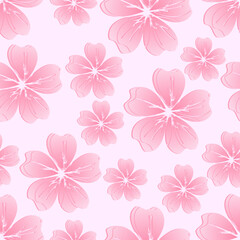 Seamless pattern with pink Sakura flower on pink background vector.