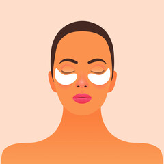 Eye skin care. Modern Flat Vector Illustration. Woman with Beauty Patch Mask Under Eyes. Website Template. Social Media Concept.