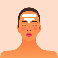 Forehead Skin Care. Modern Flat Vector Illustration. Woman with Beauty Strip Lines on Forehead. Website Template. Social Media Concept.
