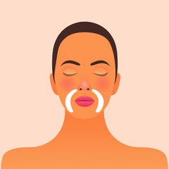 Smile Lines Skin Care. Modern Flat Vector Illustration. Woman with Beauty Strip Lines on Face. Website Template. Social Media Concept.