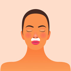 Perioral Lines Skin Care. Modern Flat Vector Illustration. Woman with Beauty Strip Lines on Face. Website Template. Social Media Concept.