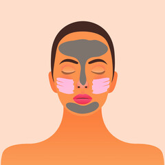 Facial Applied Mask Skin Care For Different Zones. Modern Flat Vector Illustration. Website Template. Social Media Concept.
