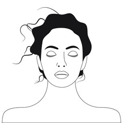 Beautiful Woman Portrait Template. Modern Flat Vector Illustration Isolated on White Background. Continuous Line Art of Young Female with Hairstyle. Minimalist Contour. Social Media Ads.