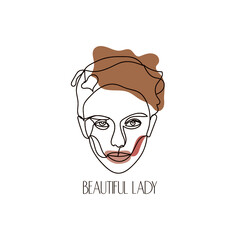 Beaytiful lady. Portrait of a person. Line art.