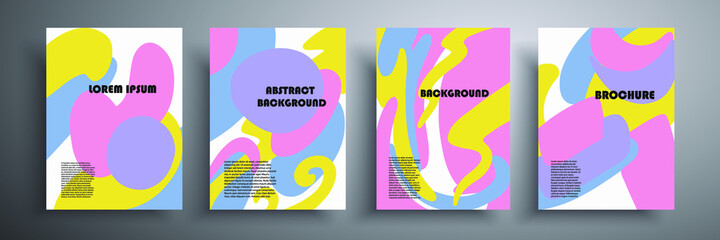 Set of liquid colored covers in trendy colors. Minimalistic design of colorful composition of shapes. Vector illustration. Applicable for covers, vouchers, posters, flyers and banners.