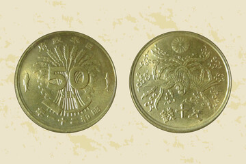 Japan coin 50 sen 1946 Hirohito (Showa). Vector illustration © Олейник Александр