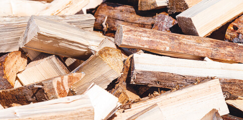 firewood in a heap close up