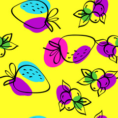 Color Berry Vector Yellow Seamless Pattern. Line