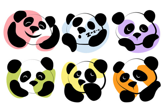 Colorful panda emotions pack de stickers. Vector, isolated illustration.
