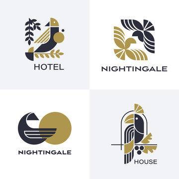 Set of vector geometric birds' symbols.